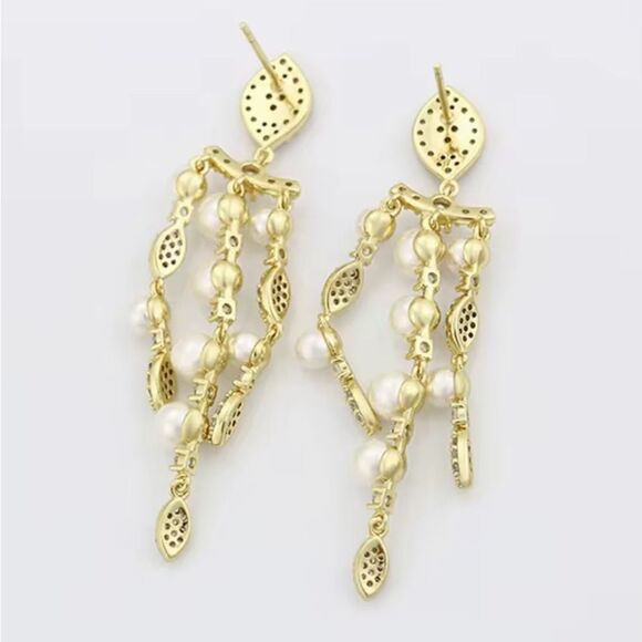Elegant 14K Gold Plated and Silver Pearl Drop Earrings - Picture 6 of 10